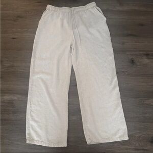 Blenca Women LARGE  Linen Blend Wide Leg Trouser Pleat Elastic Waist